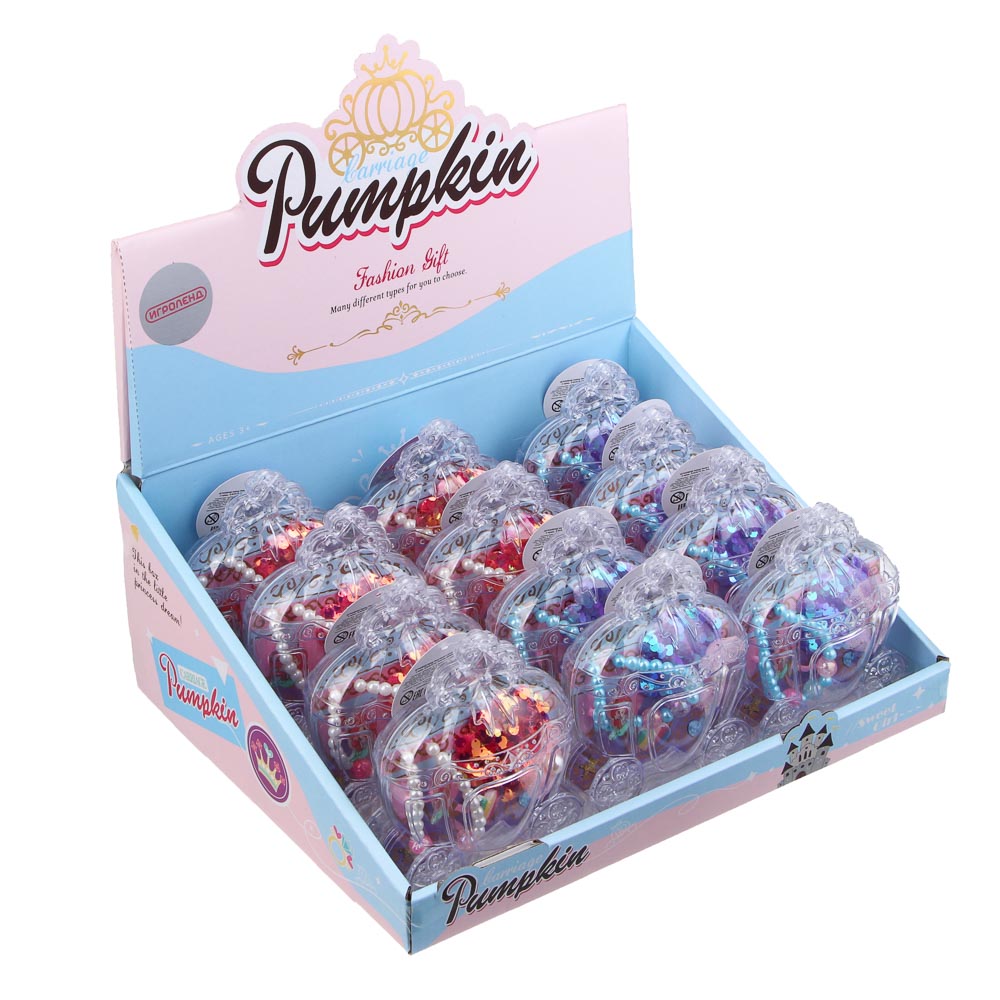 ИГРОЛЕНД Набор бижутерии в шкатулке "Карета" 4 пред., 9,5х3х12 см, пластик, металл, текстиль - #5