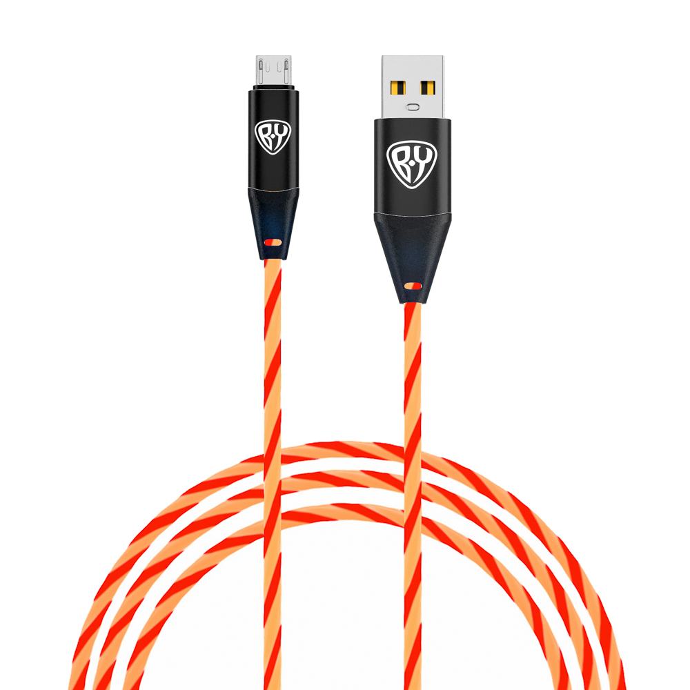 BY Кабель для зарядки Светящийся Micro USB, 1м,2.4А, Быстрая зарядка, LED подсветка оранжевая, Конек - #1