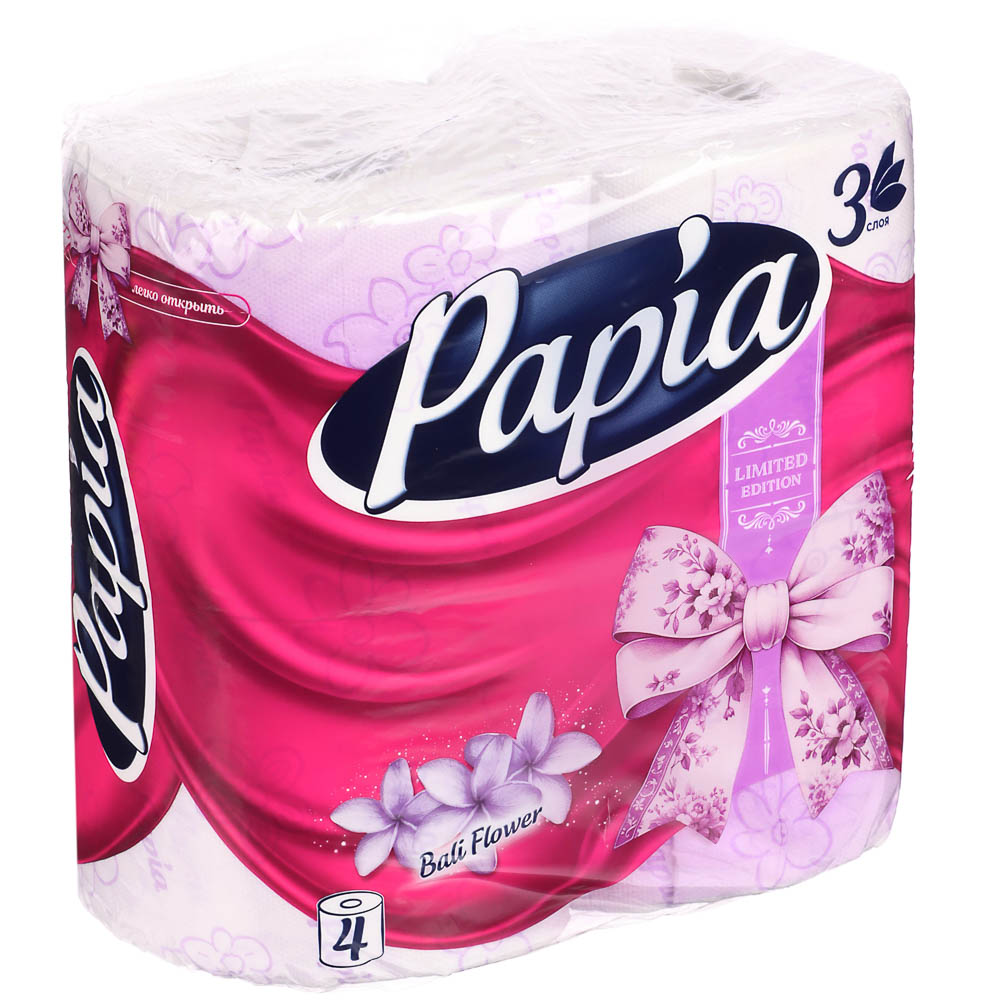 Туалетная бумага PAPIA балийский цветок/тропическая экзотика,3 слоя,4 рулона - #3