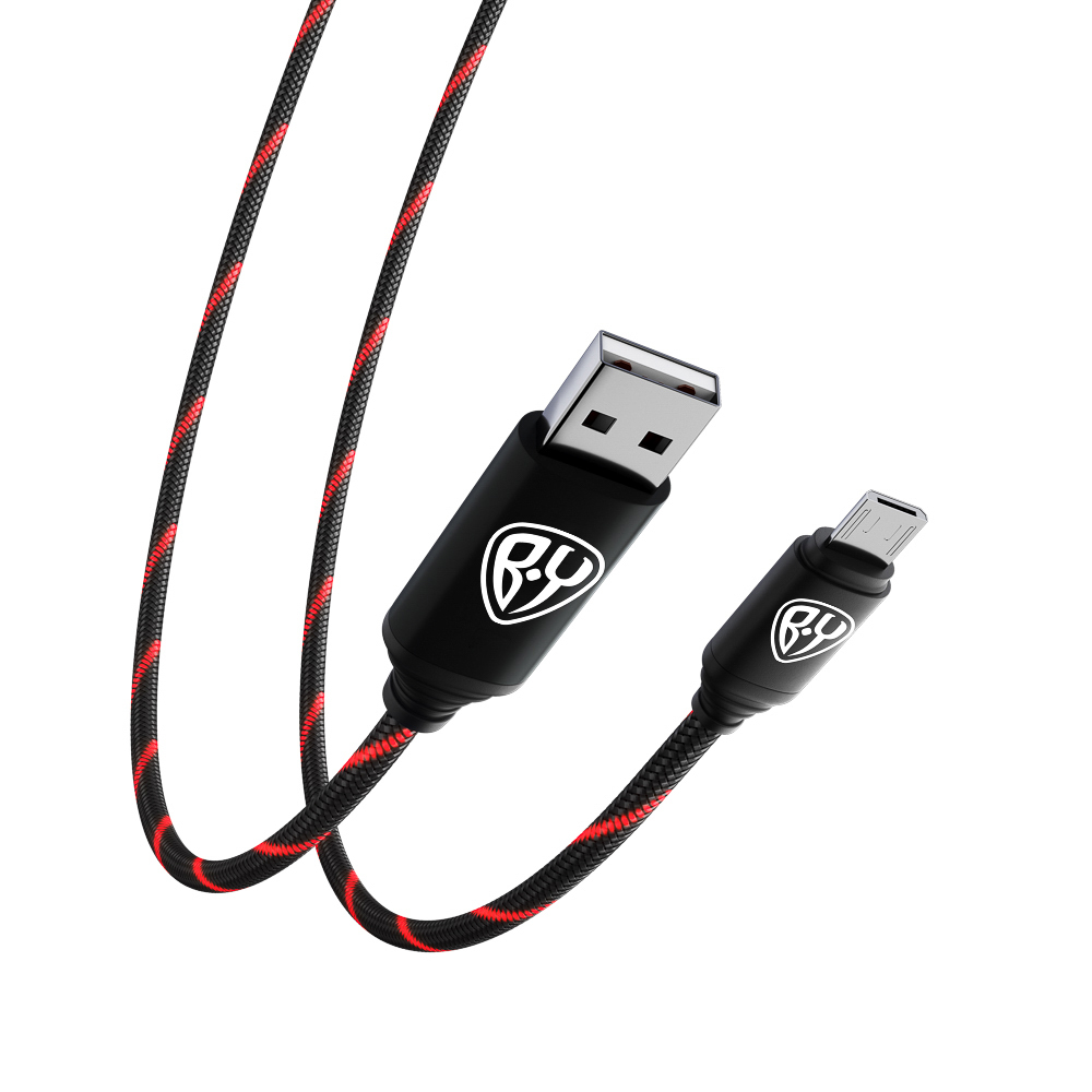 BY Кабель для зарядки Армированный Micro USB, 1м, 3А, Быстрая  зарядка QC3.0, LED подсветка красная - #5