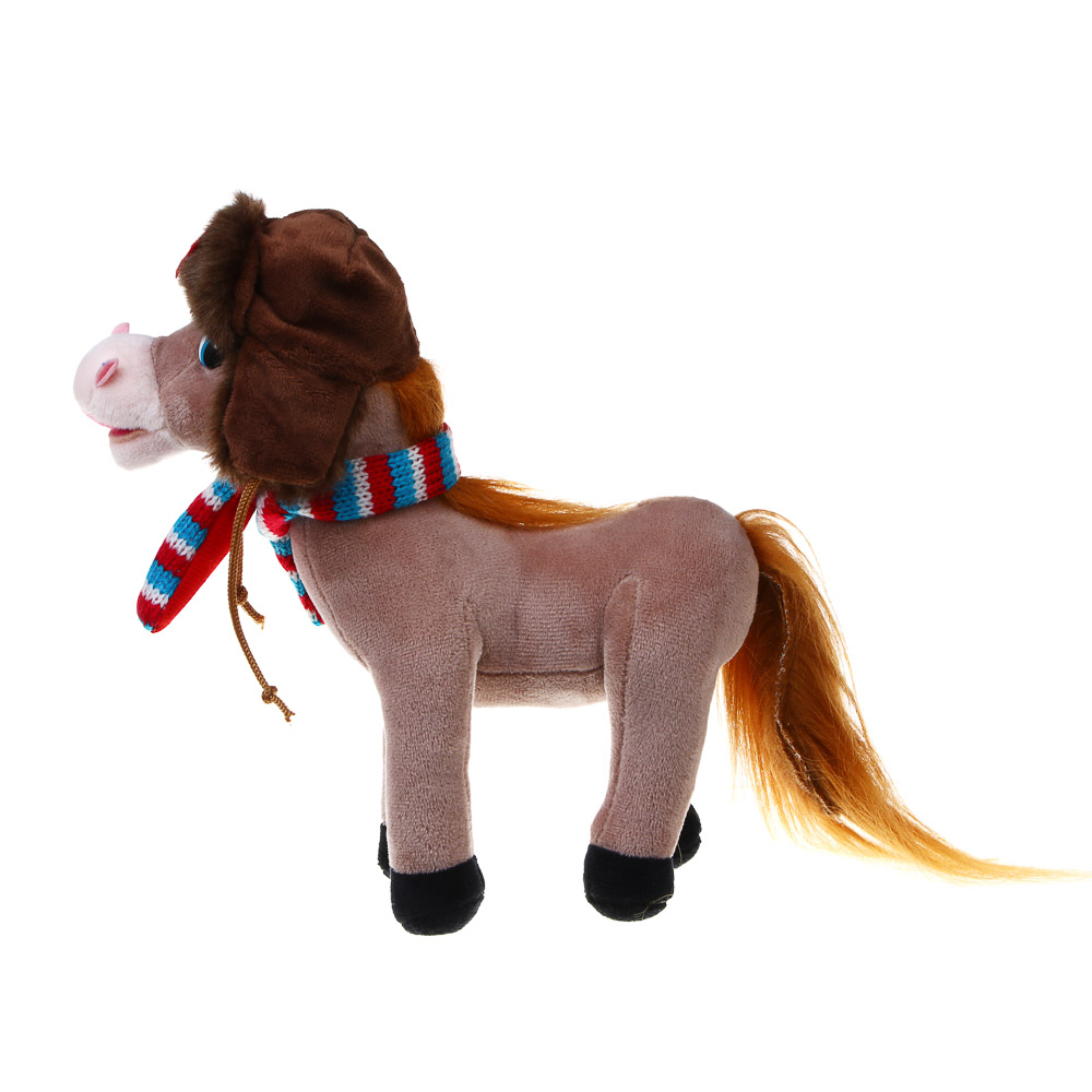 СНОУ БУМ Мягкий сувенир Лошадка в шапке-ушанке 22 см, полиэстер - #4