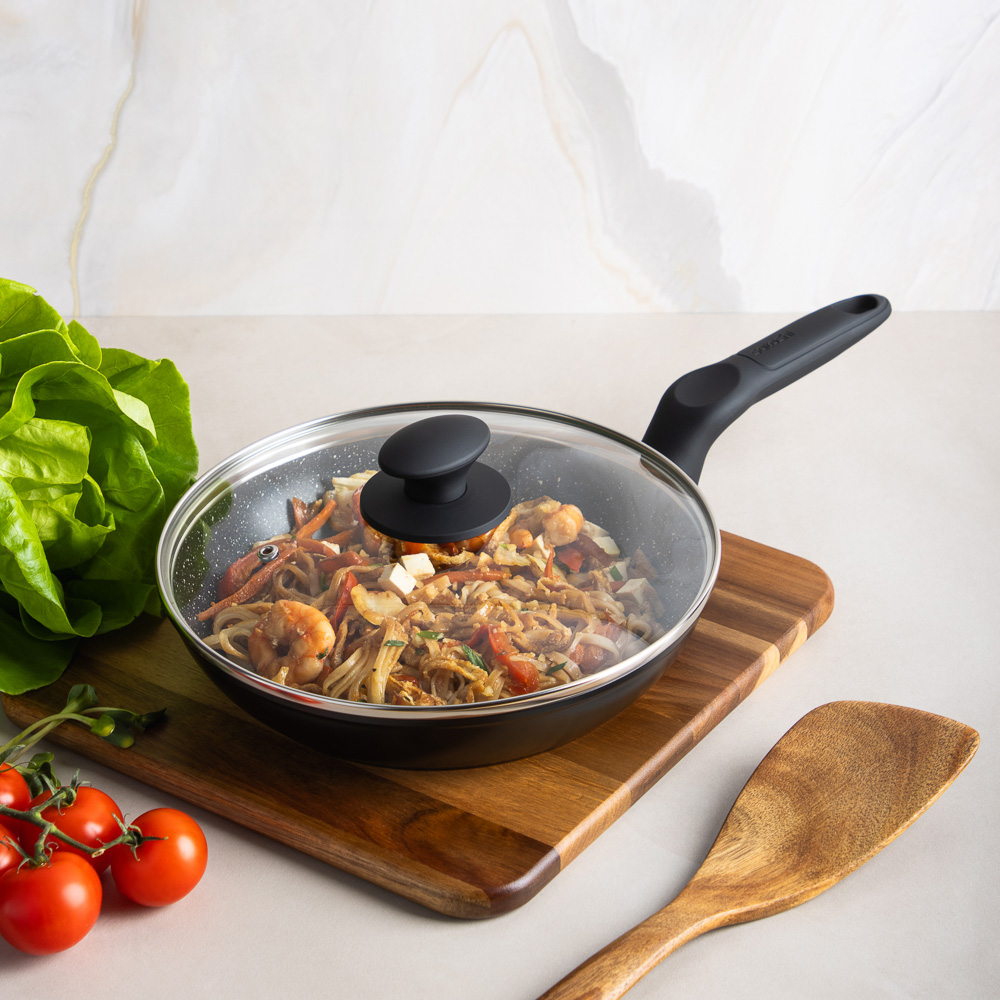 SATOSHI Стоун Сковорода литая с крышкой d24см, антипригарное покрытие мрамор, индукция - #11