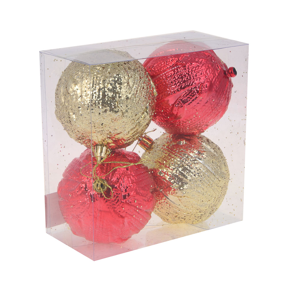 СНОУ БУМ Набор шаров 8 см, 4 шт, красный, золото, 26-114 - #3