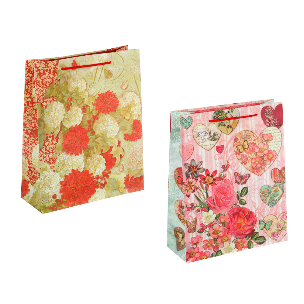 Пакет подарочный бумажный тм LADECOR, L 26x32x10 см, 2 дизайна, цветы - #1