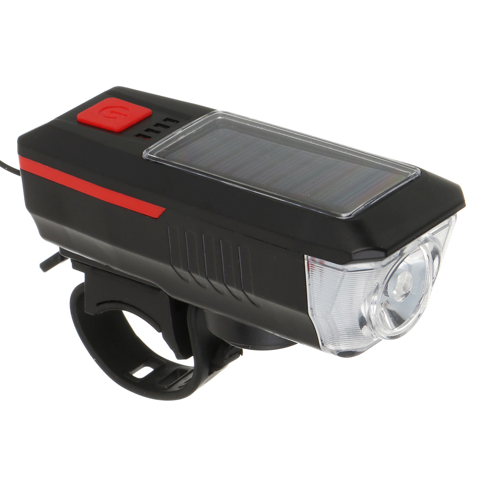 Фонарь велосипедный передний с звонком, тм BY SPORT, с зарядкой от солнечной батареи/USB, 3/6 реж. - #2