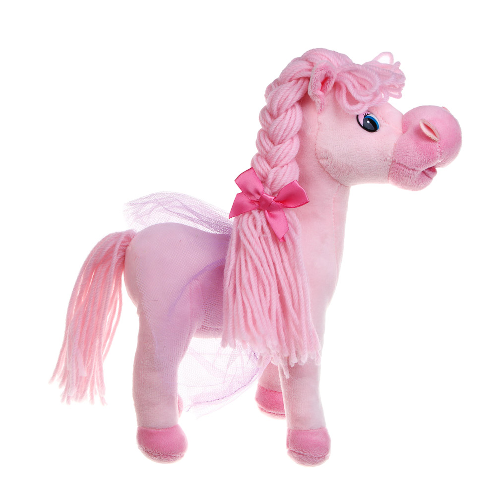 СНОУ БУМ Мягкий сувенир Лошадка с косичкой 22 см, розовая, полиэстер - #3