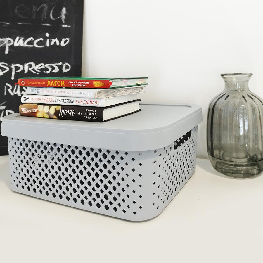 Корзинка для хранения с крышкой Plast Team STOCKHOLM, 10 л серый шторм - #7