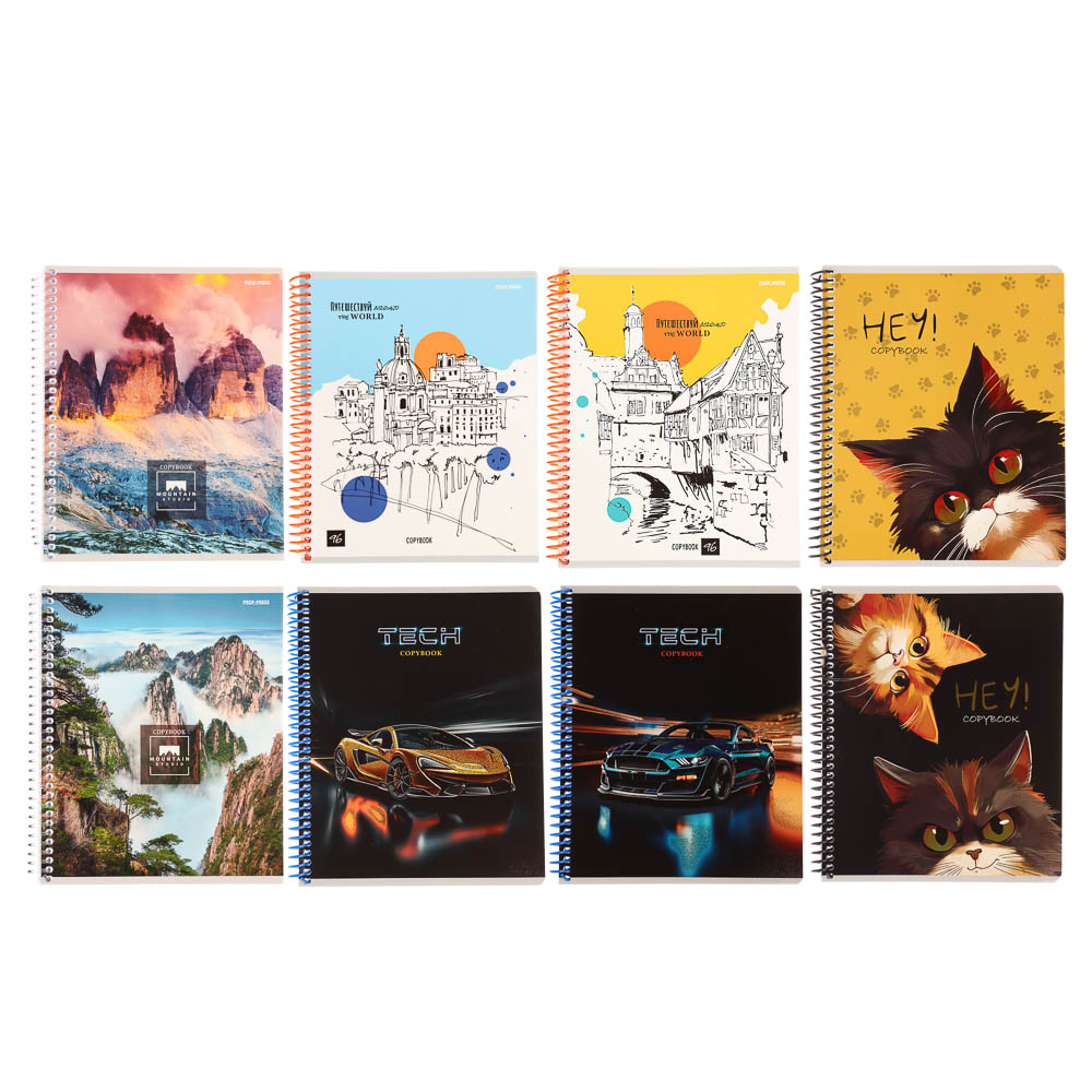 Тетрадь общая, 96 листов, в клетку, БЕЛЫЕ ЛИСТЫ, обл.мел. картон, спираль, микс - #1