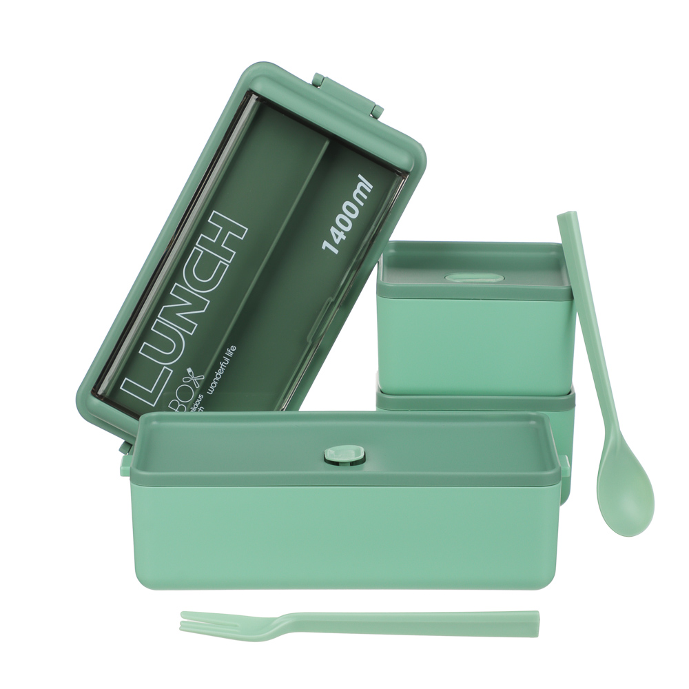 Ланч-бокс, 1400мл, со столовыми приборами (ложка вилка) PP/PS/TPR - #5