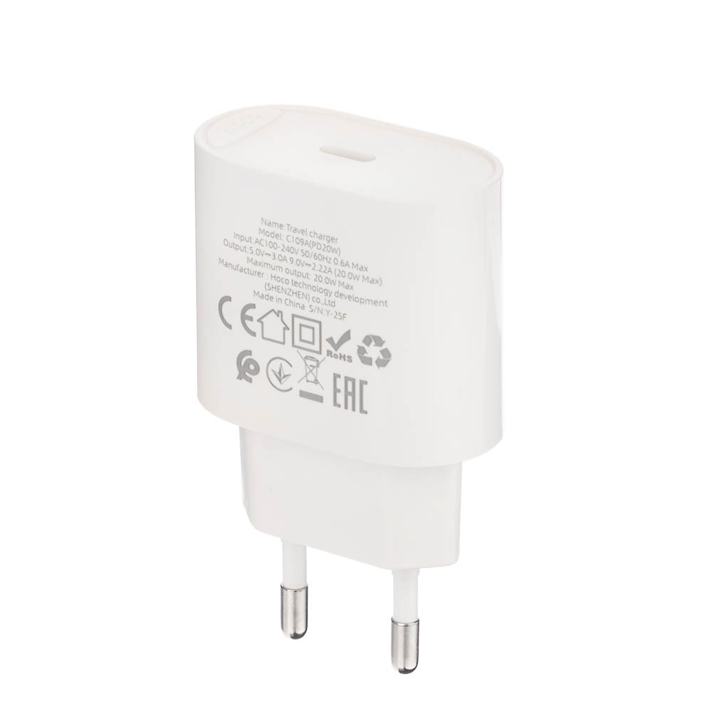 hoco. Зарядное устройство модель C109A, USB-С PD 20W, цвет: белый - #11