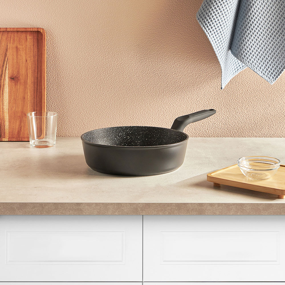 SATOSHI Стоун Сковорода литая глубокая d24см, антипригарное покрытие Мрамор, индукция - #12