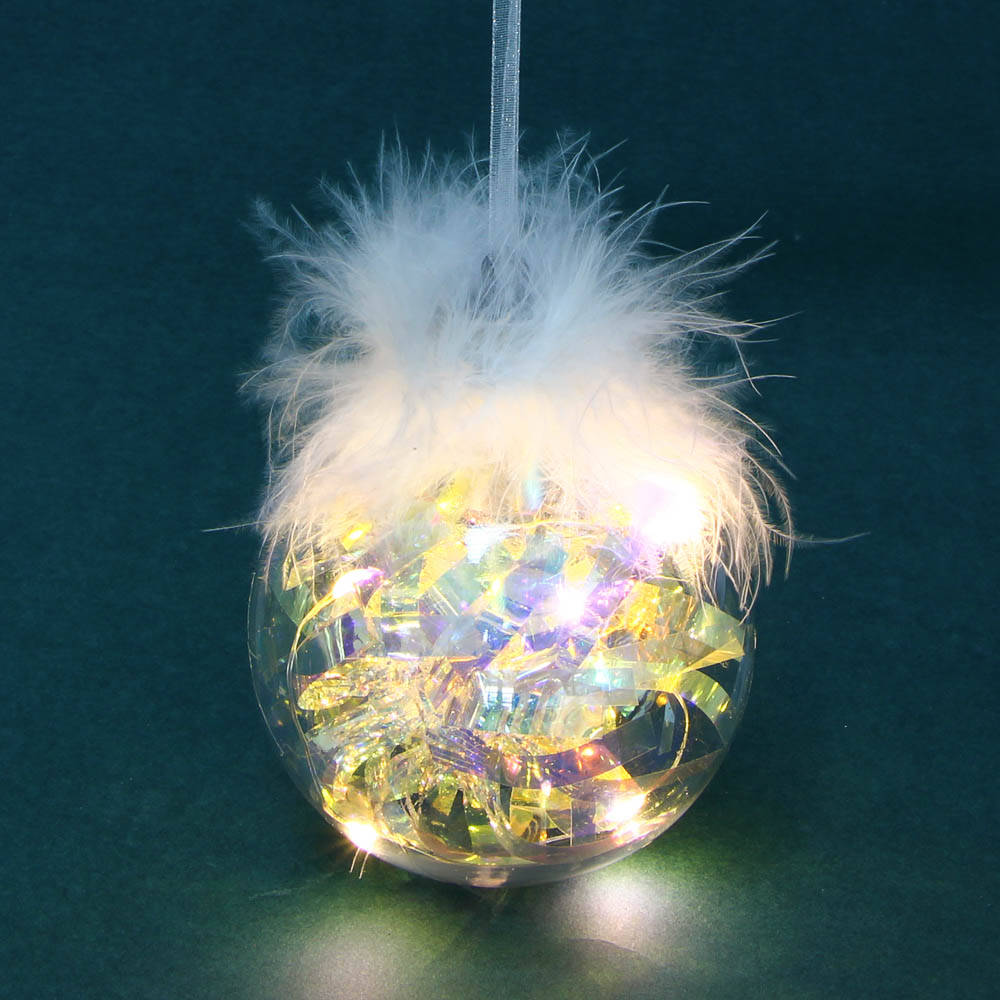 Шар новогодний Сноубум с перьями и подсветкой LED, 8 см - #4