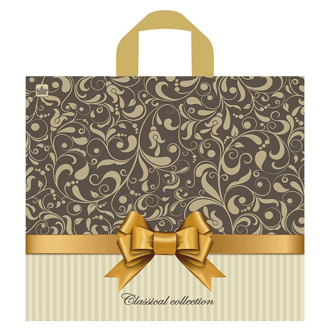 Пакет Бежевый узор с петлевой ручкой, 34*40 см, 70 мкм ПВД - #1