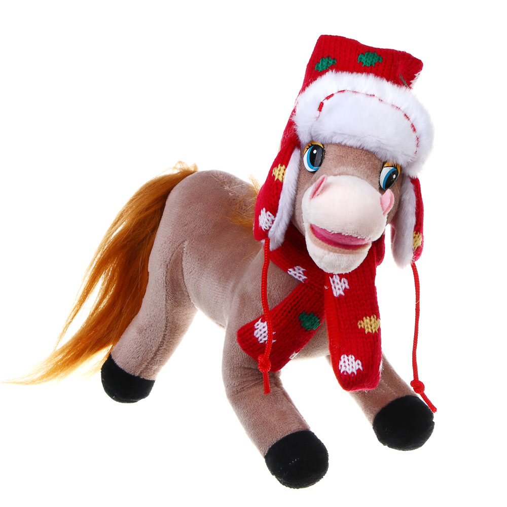 СНОУ БУМ Мягкий сувенир Лошадка в шапке 22 см, полиэстер - #1