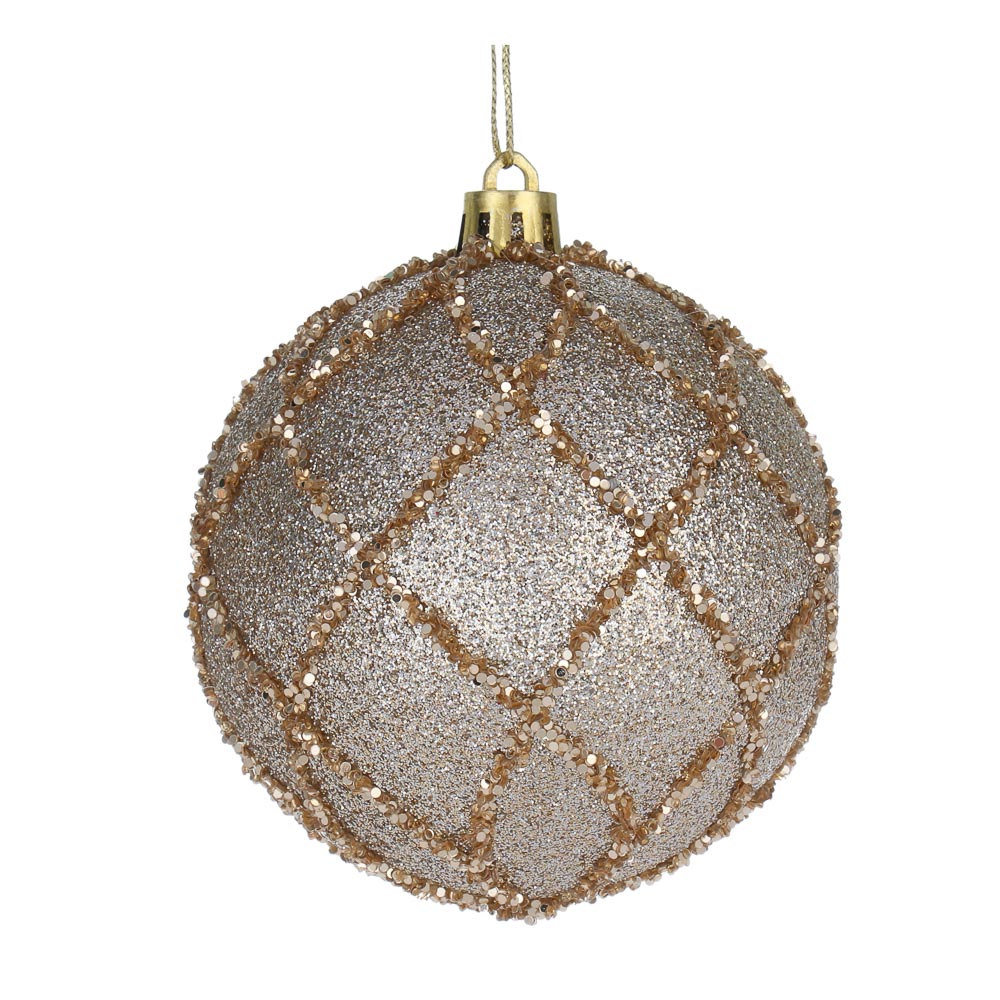 СНОУ БУМ Шар пластик 8 см, шампань, с рисунком - #1