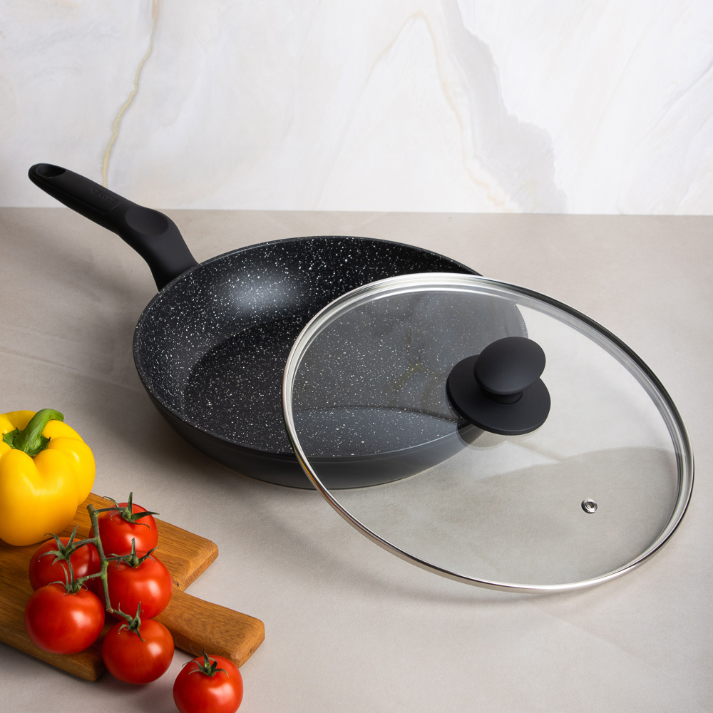 SATOSHI Стоун Сковорода литая с крышкой d26см, антипригарное покрытие мрамор, индукция - #13