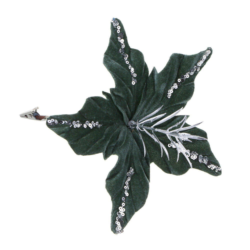 СНОУ БУМ Пуансетия 15 см на прищепке (5 лепестков), глиттер, металл, полиэстер, 26-604 - #1