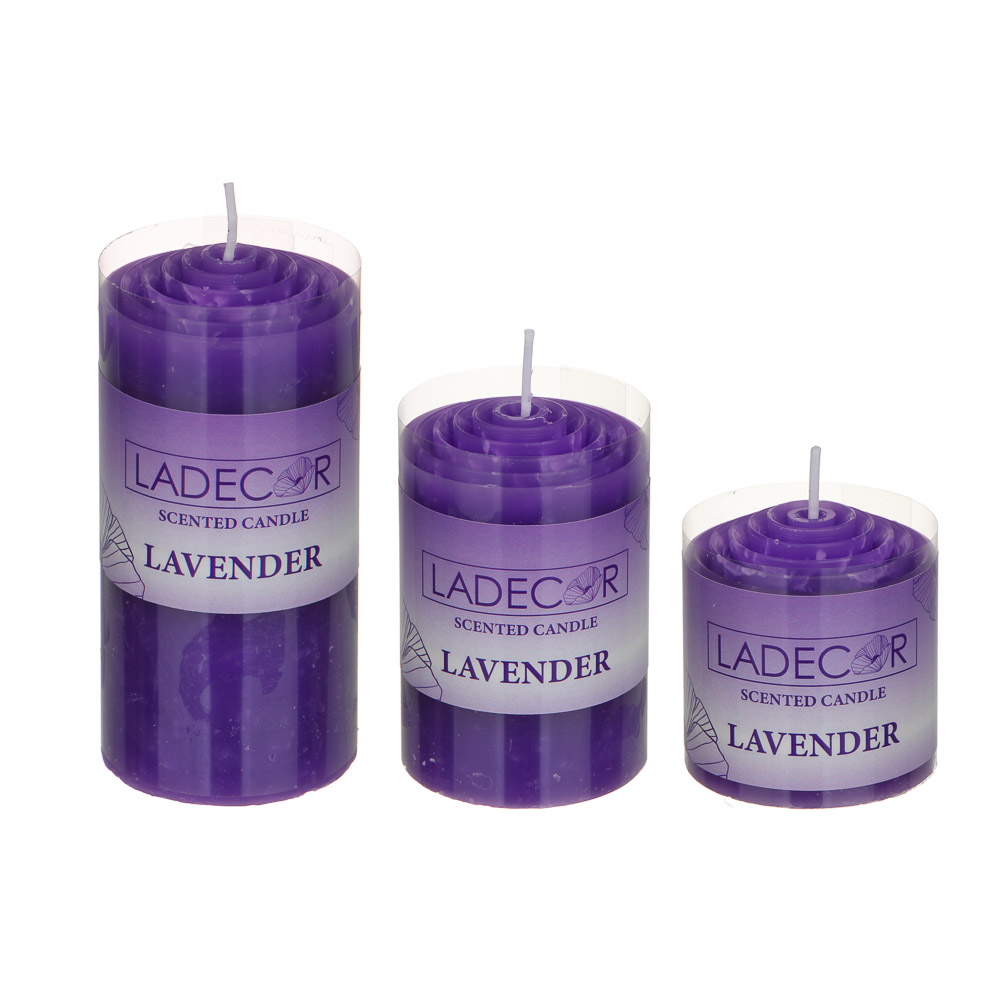 LADECOR Набор ароматических свечей, парафин, 3 шт, набор (5x5см, 5x7,5см, 5x10см) лаванда - #5