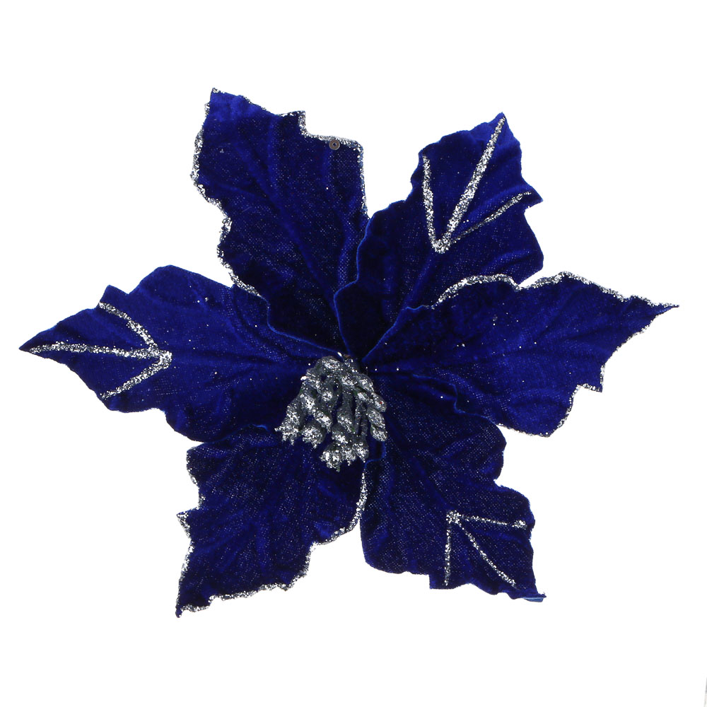 СНОУ БУМ Пуансетия 15 см на прищепке (6 лепестков), глиттер, металл, полиэстер, 26-523 - #3