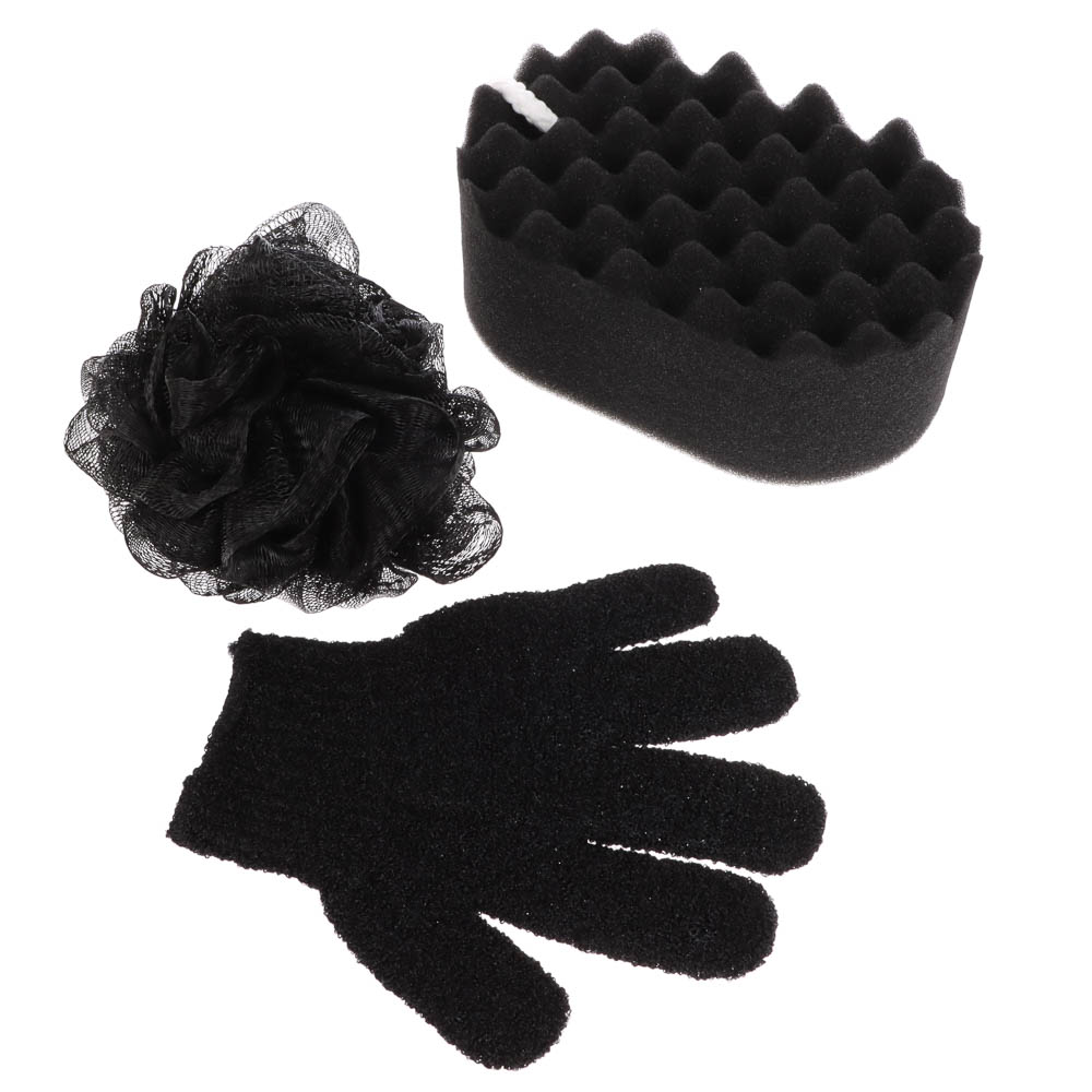 ЮL Набор 3 штуки: губка поролон, перчатка скрабер, мочалка шар, 2 цвета, МС24-09 - #3