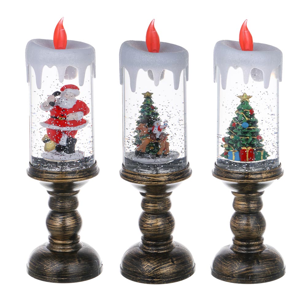 СНОУ БУМ Светильник декор. LED в виде свечи со снегом, 8х8х27см, PC, ABS, вода,3хAAA/USB,2реж.,3диз. - #1