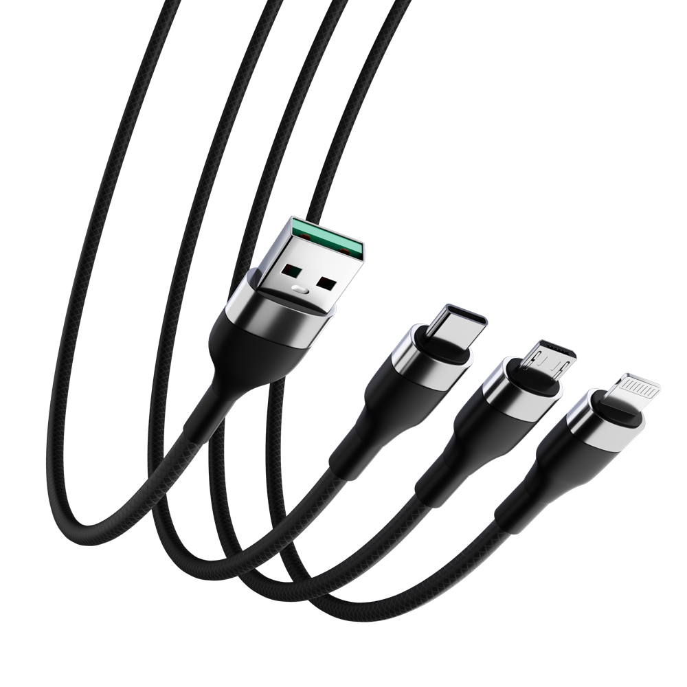 Кабель для зарядки BY 3 в 1 iP/Micro USB/Type-C, тканевая оплётка, 2.1А,  1,5м купить с выгодой в Галамарт