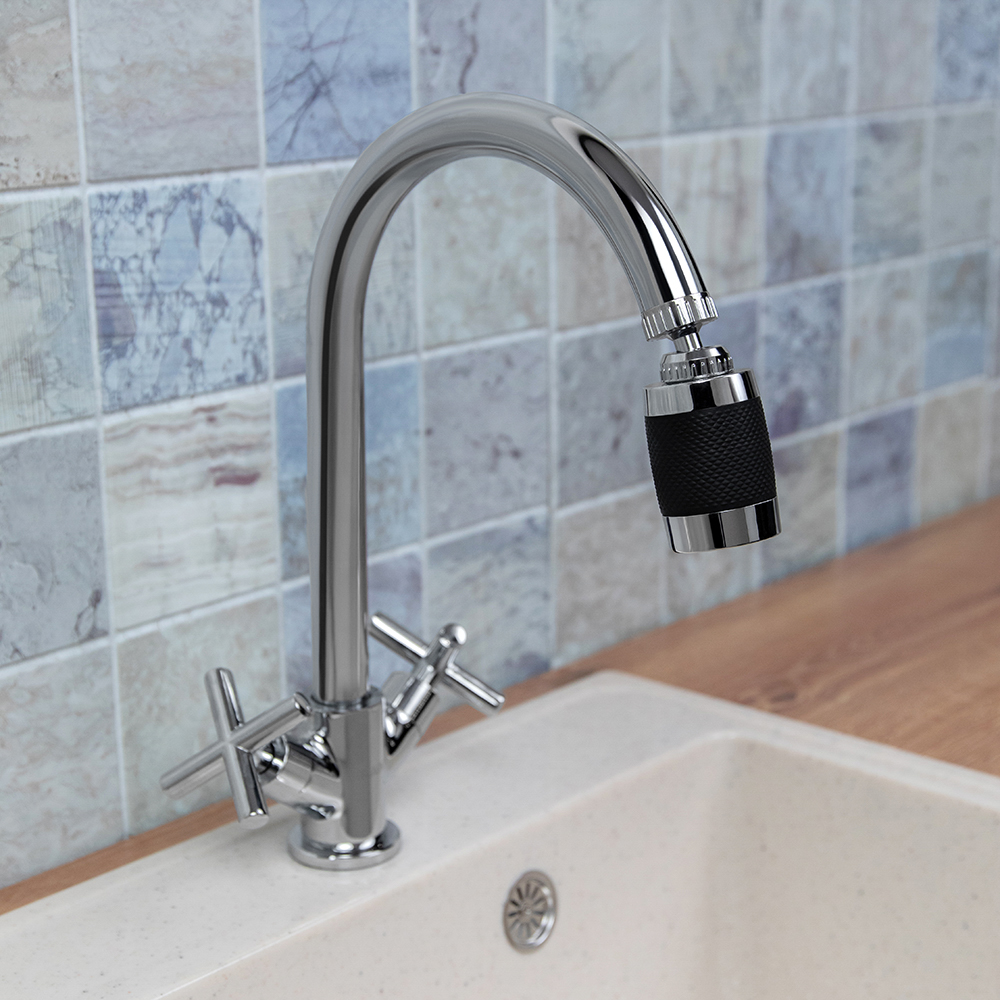 Аэратор-насадка для смесителя с фильтром, 2 режима, хром/черный - #13