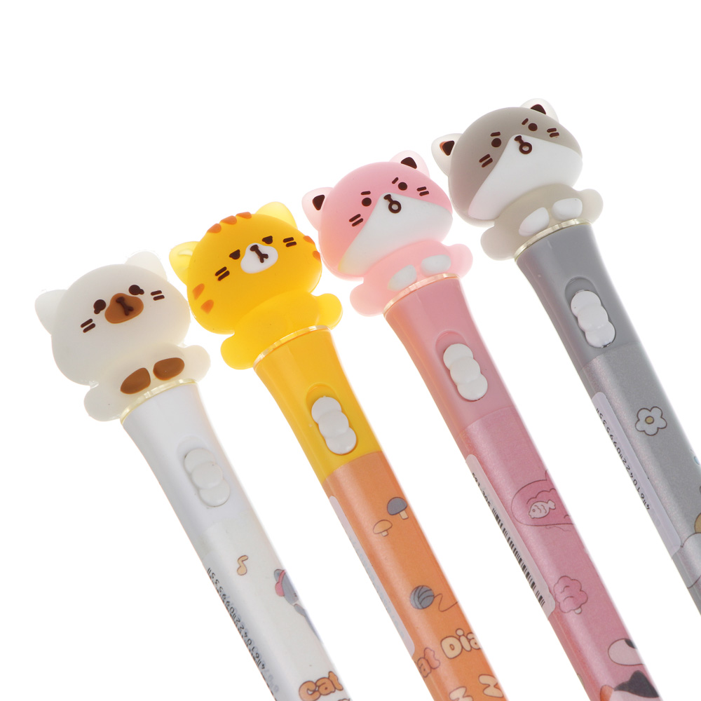 Ручка гелевая черная 0,5мм, с LED подсветкой "Котики", 4 вида - #5