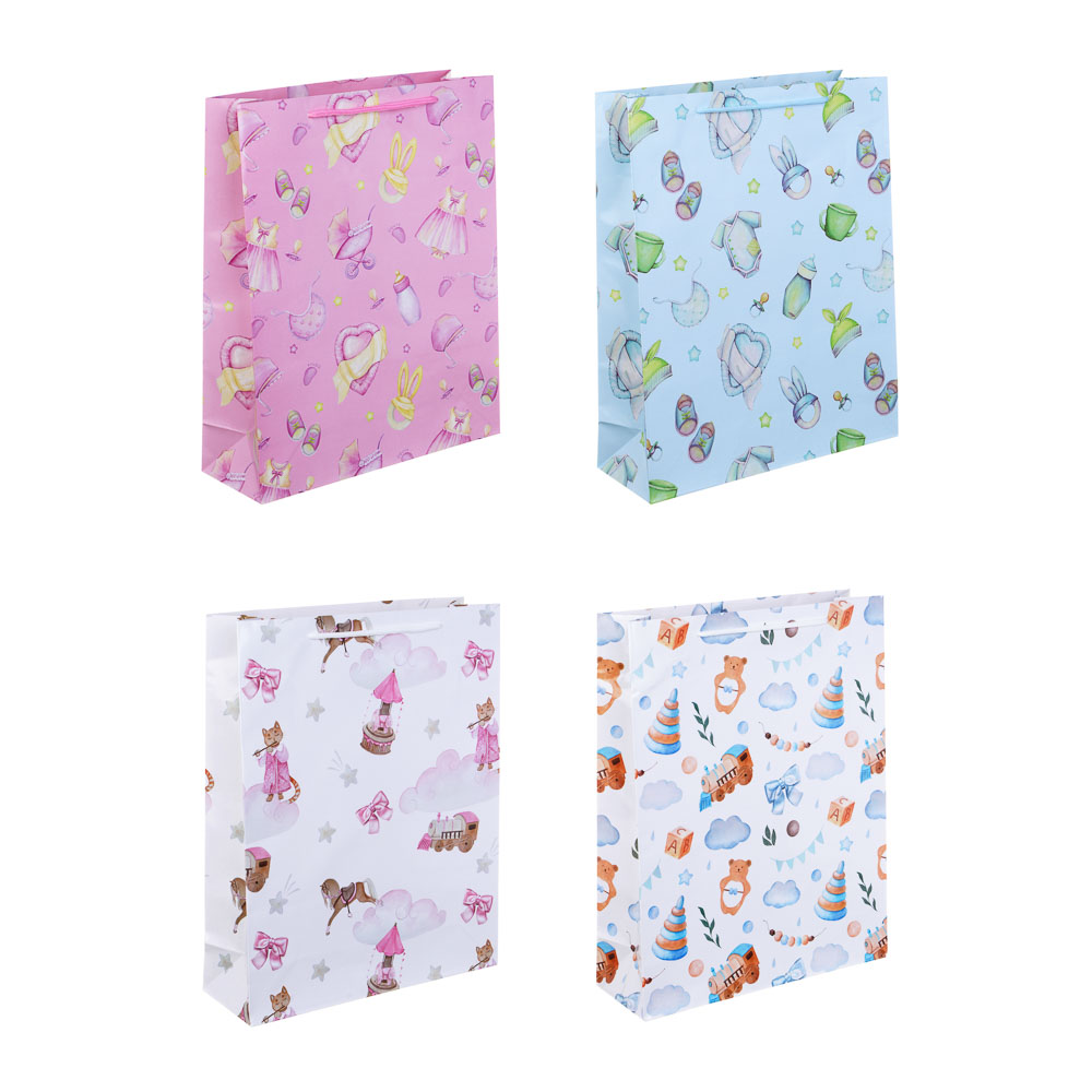 Пакет подарочный бумажный, 26x32x9 см, 128 гр, 4 дизайна, детство - #1