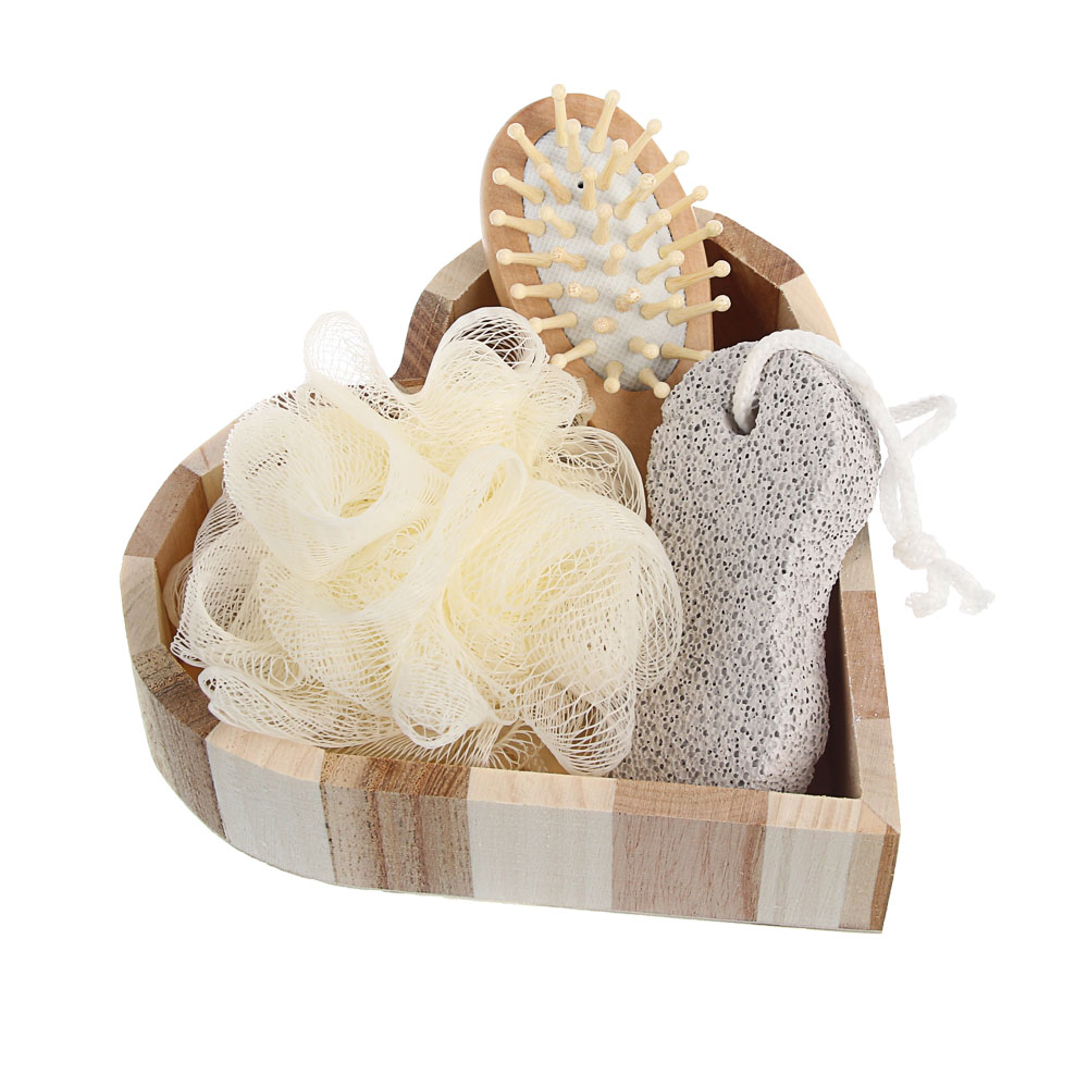 Набор подарочный тм LADECOR мочалка, расческа, пемза, 15*4*15 см, бамбук, полиэстер, пемза - #1