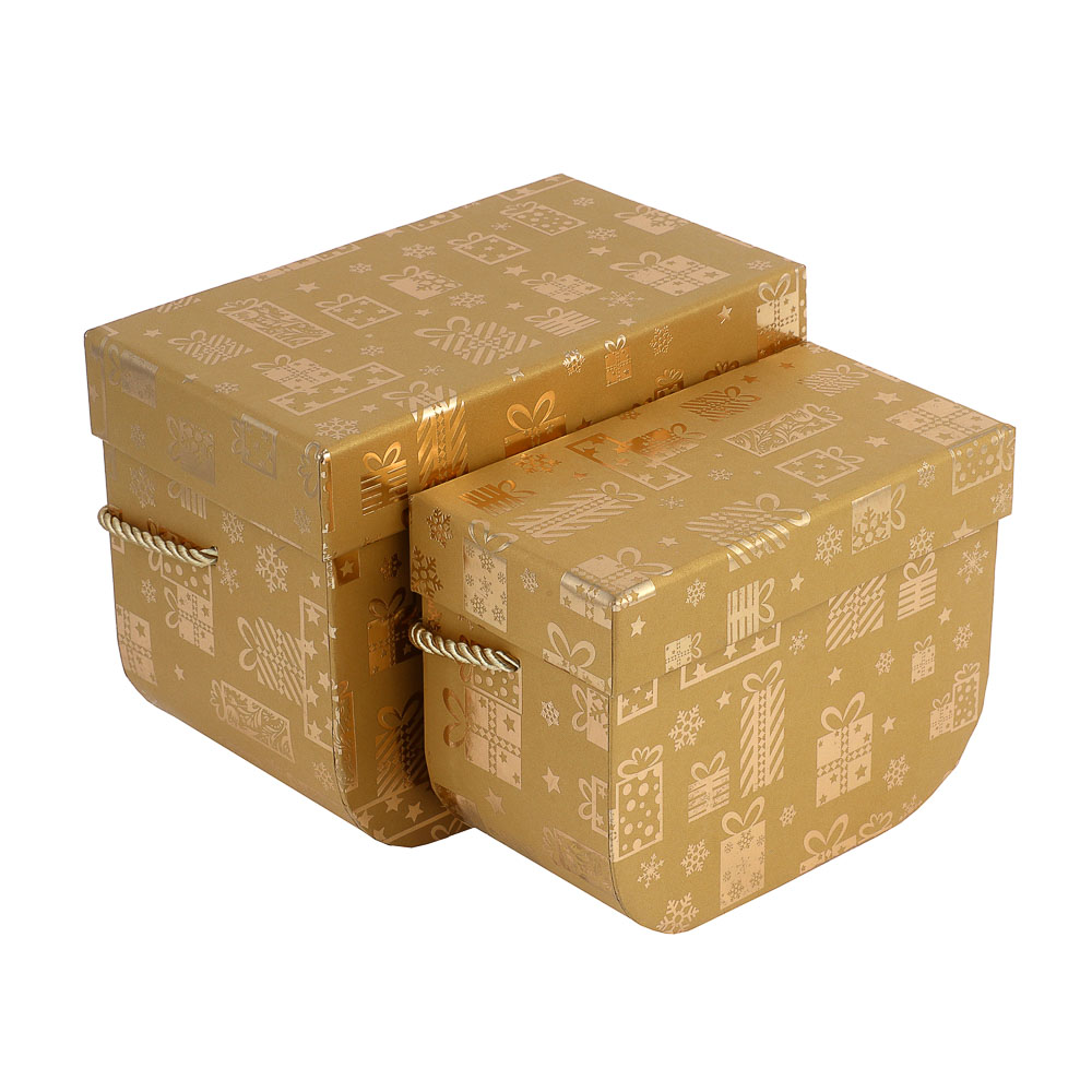 Набор подарочных коробок 2 в 1 (15x11,5x7,9 см, 17,7x13,4x10,4 см) с золотым фольг.слоем, бежевый - #1