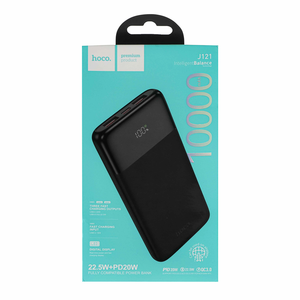 hoco. Аккумулятор мобильный модель J121, 10000 мАч, дисплей 22,5W, цвет: черный - #10