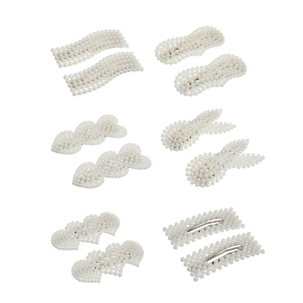 Зажим для волос со стразами 2шт, тм ЮНИLOOK, 6-8см, металл, искусствен. жемчуг, 6 дизайнов, #14 - #1