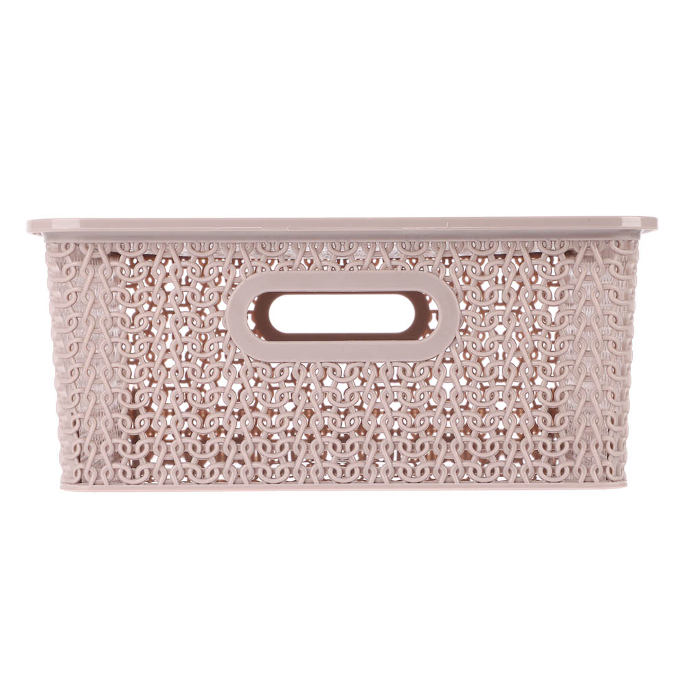 Корзинка Вязь 7,5л 350х245х105мм с крышкой, розовый нюд - #4