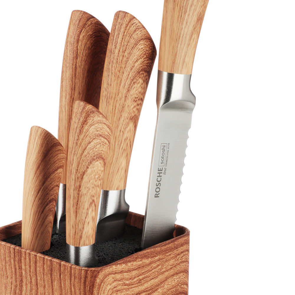 SATOSHI Роше Набор ножей кухонных 6пр, подставка с полипропиленовыми разделителями - #3