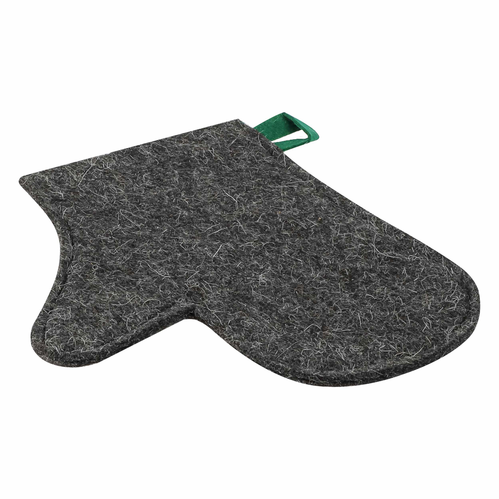 Набор банный ЭКОНОМ 3 предмета (шапка, коврик, рукавица) в пакете, войлок белый/серый - #14