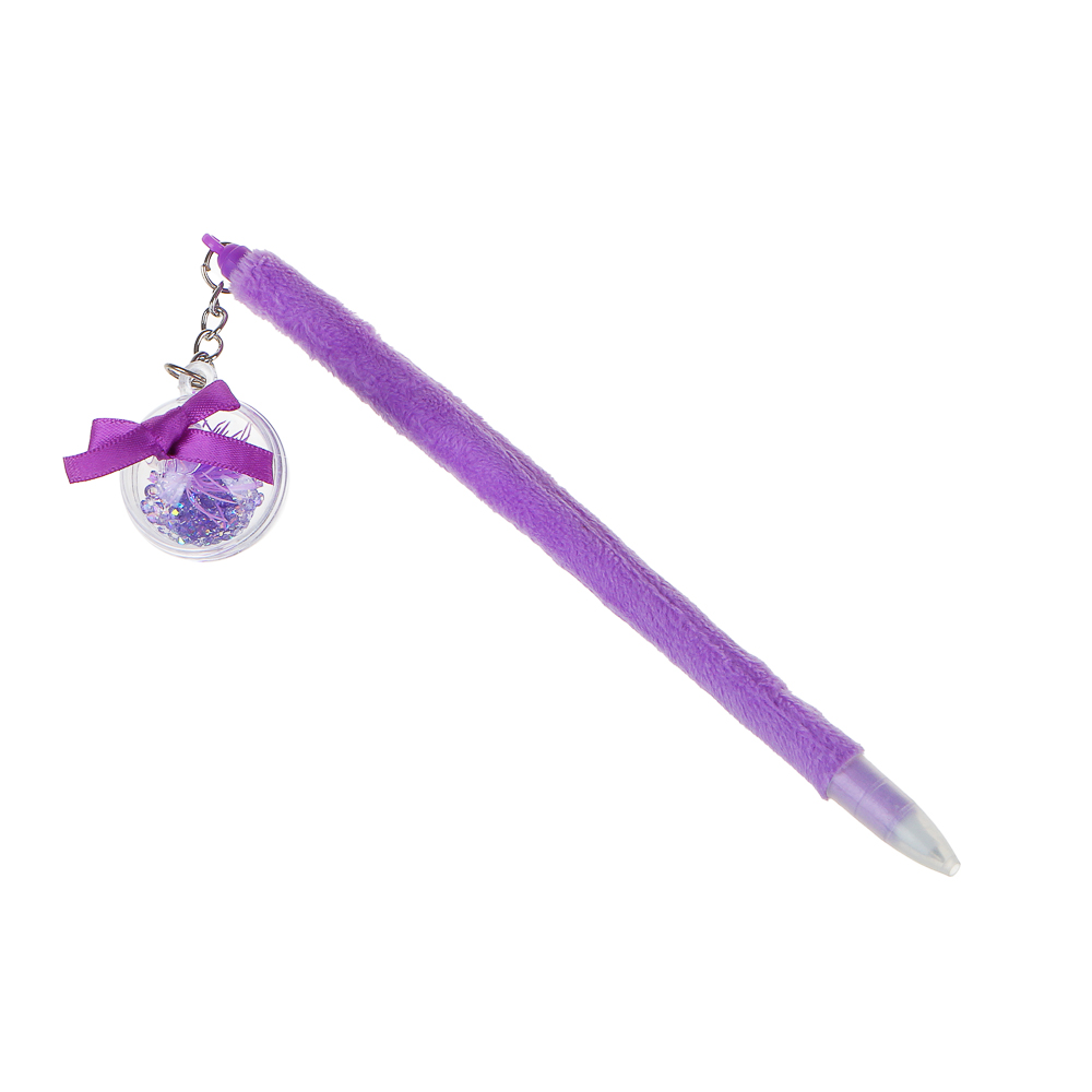 Ручка шариковая с подвеской в форме шара, корпус под плюш, 19,5см, ПЭ, металл, пластик, 4цв. корпуса - #2