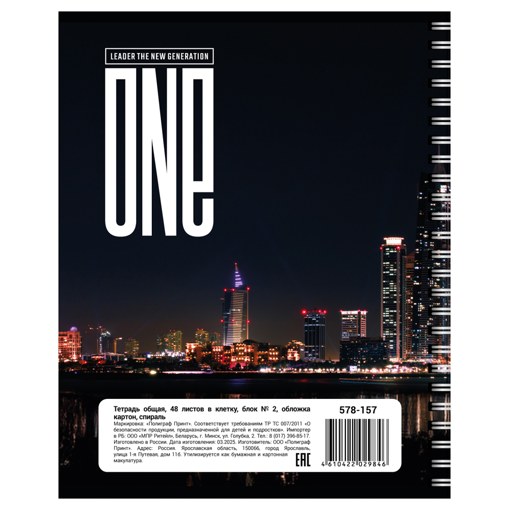 Тетрадь общая 48 листов в клетку, блок№2, обложка картон, спираль 5 диз - #15
