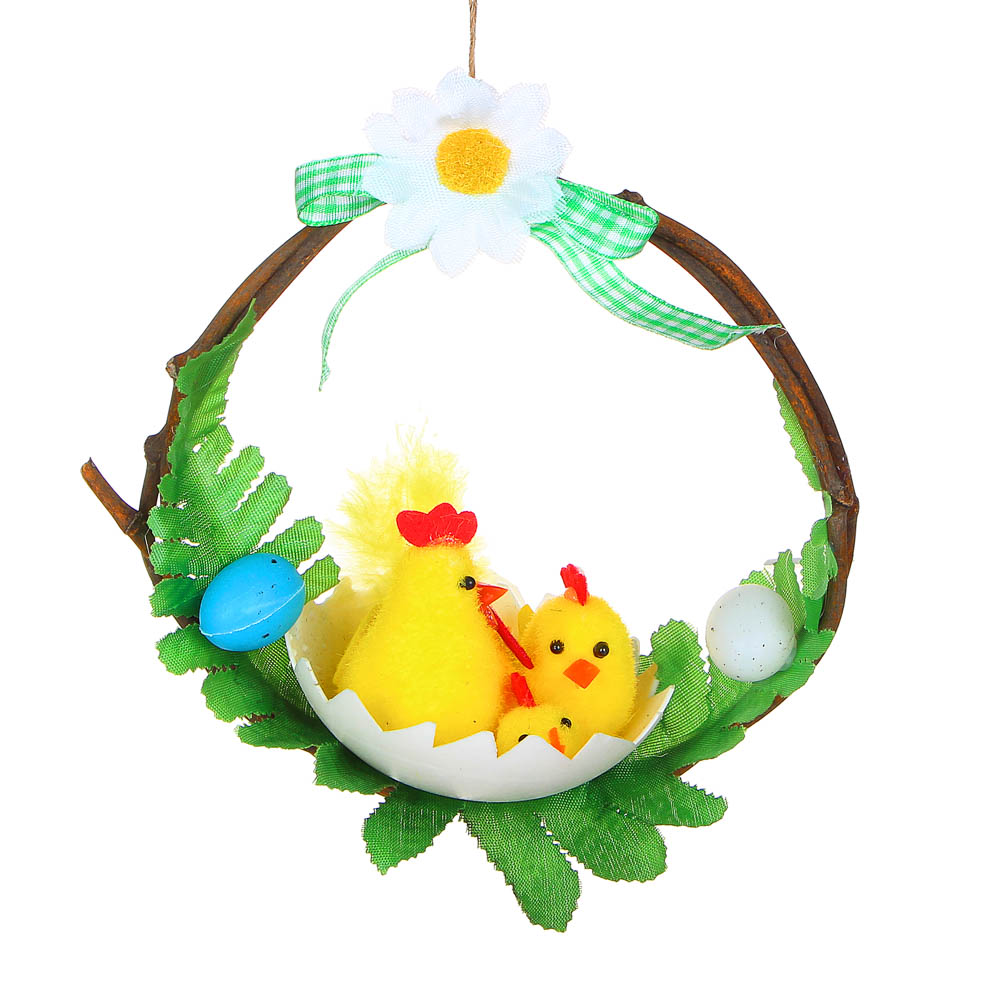 Венок Пасхальный декоративный, 15x8 см, полиэстер, дерево, пластик, пенопласт, картон, 3 вида - #4
