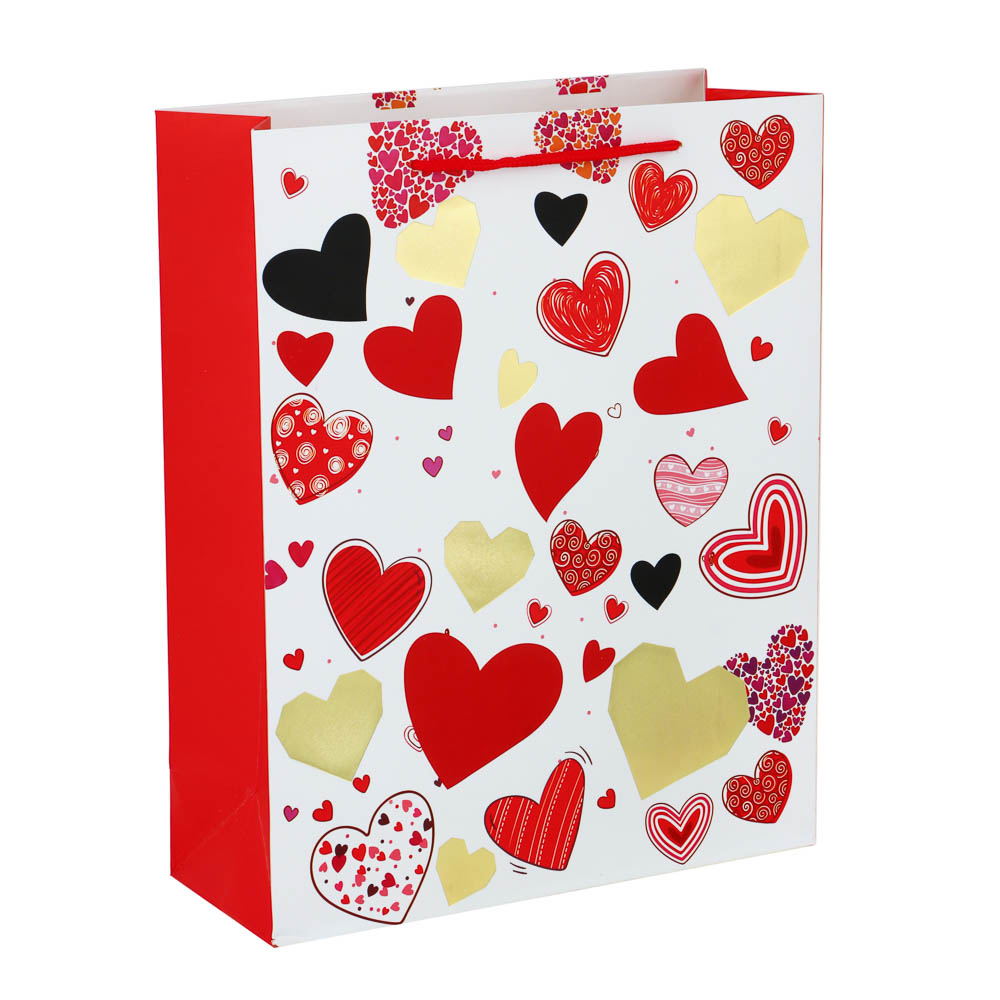 Пакет подарочный бумажный "Сердца", 26x32x10 см, 4 дизайна - #2