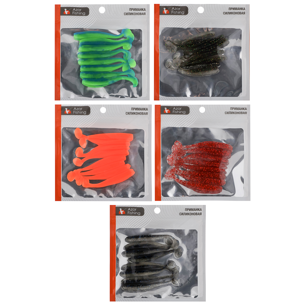 Приманка мягкая "Виброхвост оффсет 2.8" тм AZOR FISHING,силикон Премиум,70 мм,8 шт. в уп,микс цветов - #5