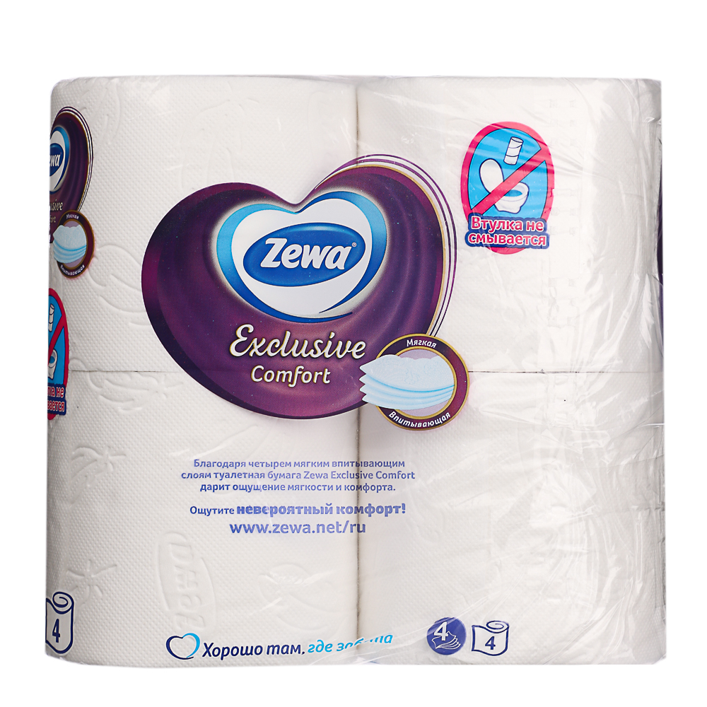 Туалетная бумага Zewa белая, 4 слоя 4 рулона - #3