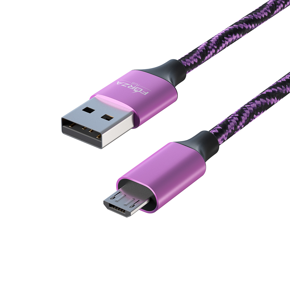 FORZA Кабель для зарядки Серпантин Micro USB, 1м, 1.5А, тканевая оплётка, 4 цвета, пакет - #3