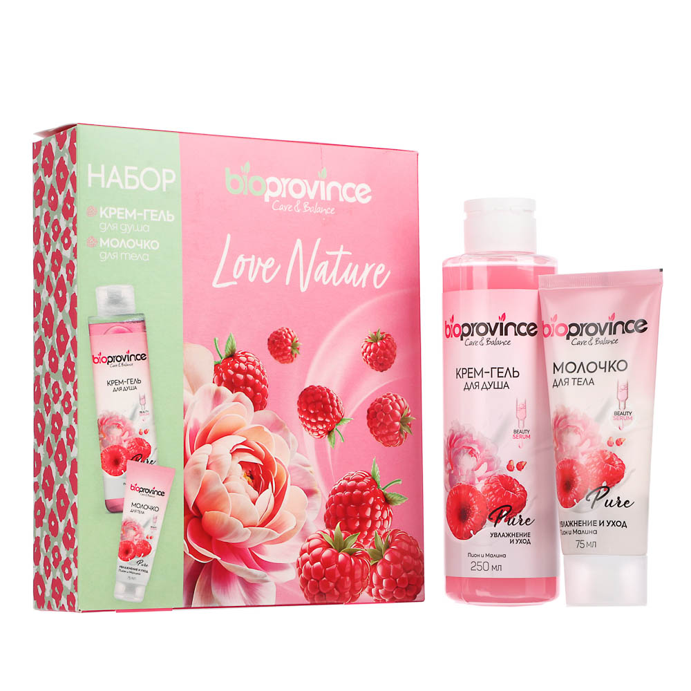 Подарочный набор BIOPROVINCE: крем-гель д/душа Пион и малина, 250мл+молочко для тела, 75мл - #1