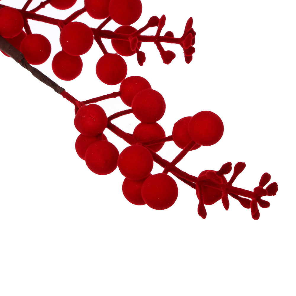 СНОУ БУМ Ветка с ягодами и шишками флокированная 61 см, металл, пластик, 2 цвета - #3