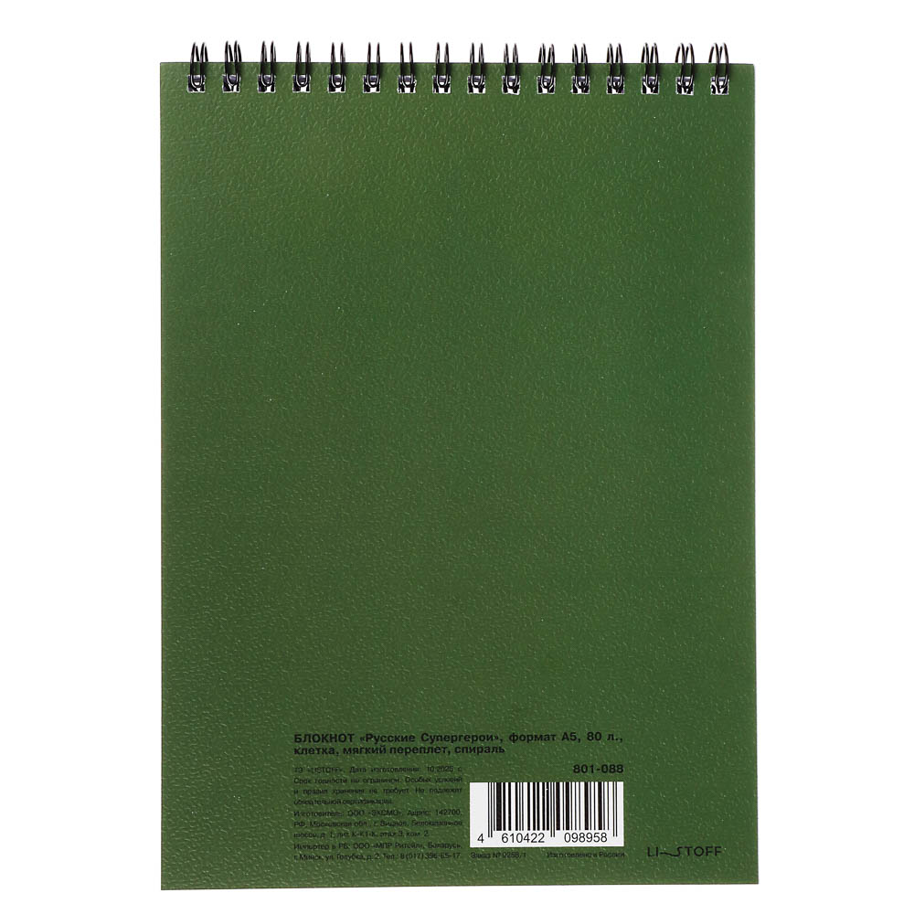 Блокнот Русские Супергерои, формат А5, 80 листов, клетка, мягкий переплет, спираль, в ассортим. - #14