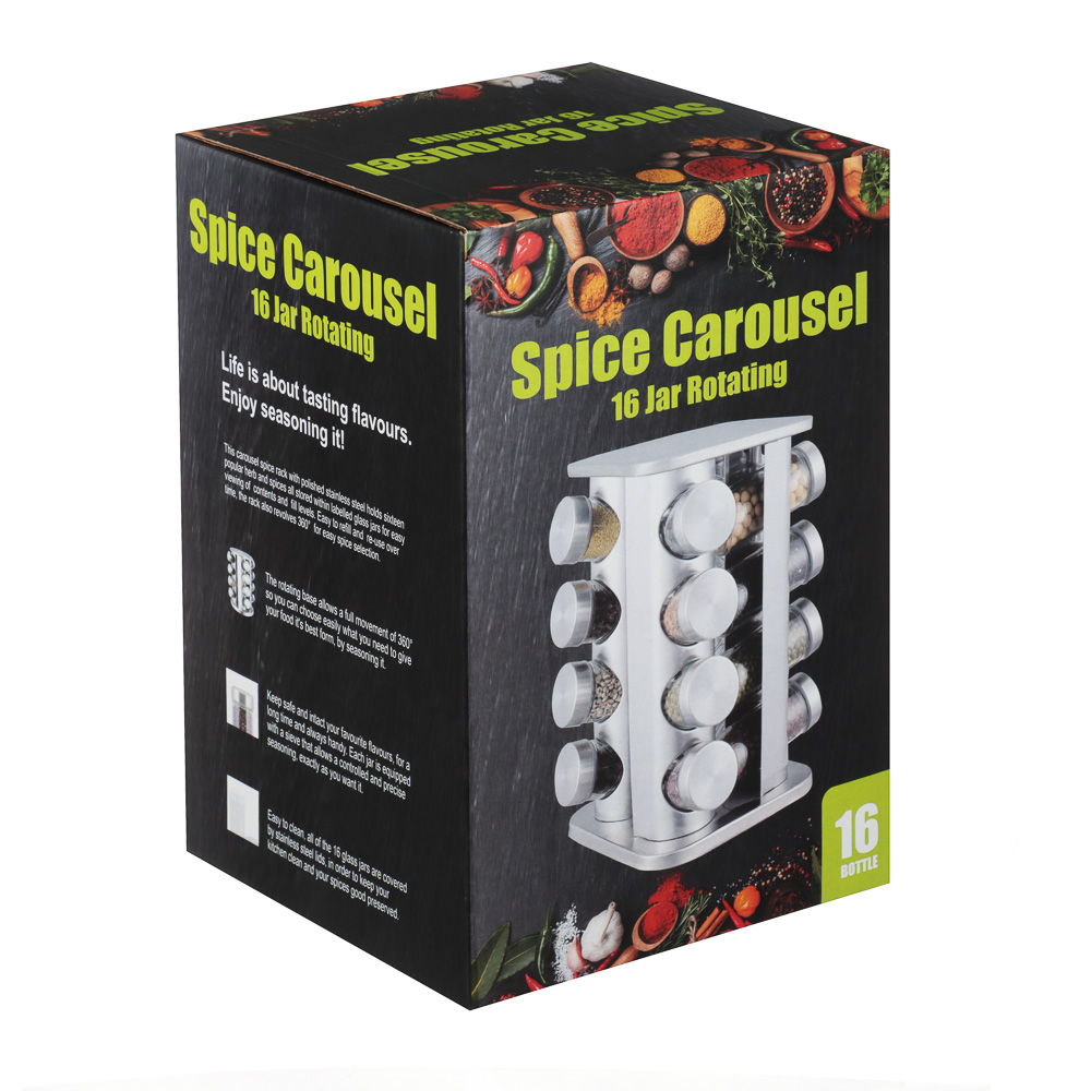 SATOSHI Набор банок для специй 16шт на подставке, 20х20х28см стекло+ABS пластик, черный - #9
