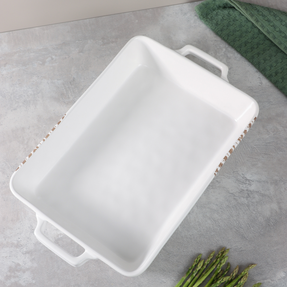 MILLIMI Форма для запекания и сервировки прямоугол.с ручками, керамика, 36,5х23х6см, 2,2л, белая - #13