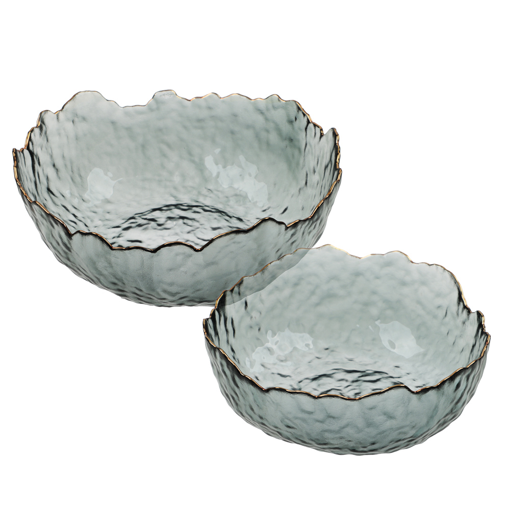 MILLIMI Набор салатников 2 шт, 17x16,5x7,5см / 20x20x9см, стекло, серый с золотой каймой - #2