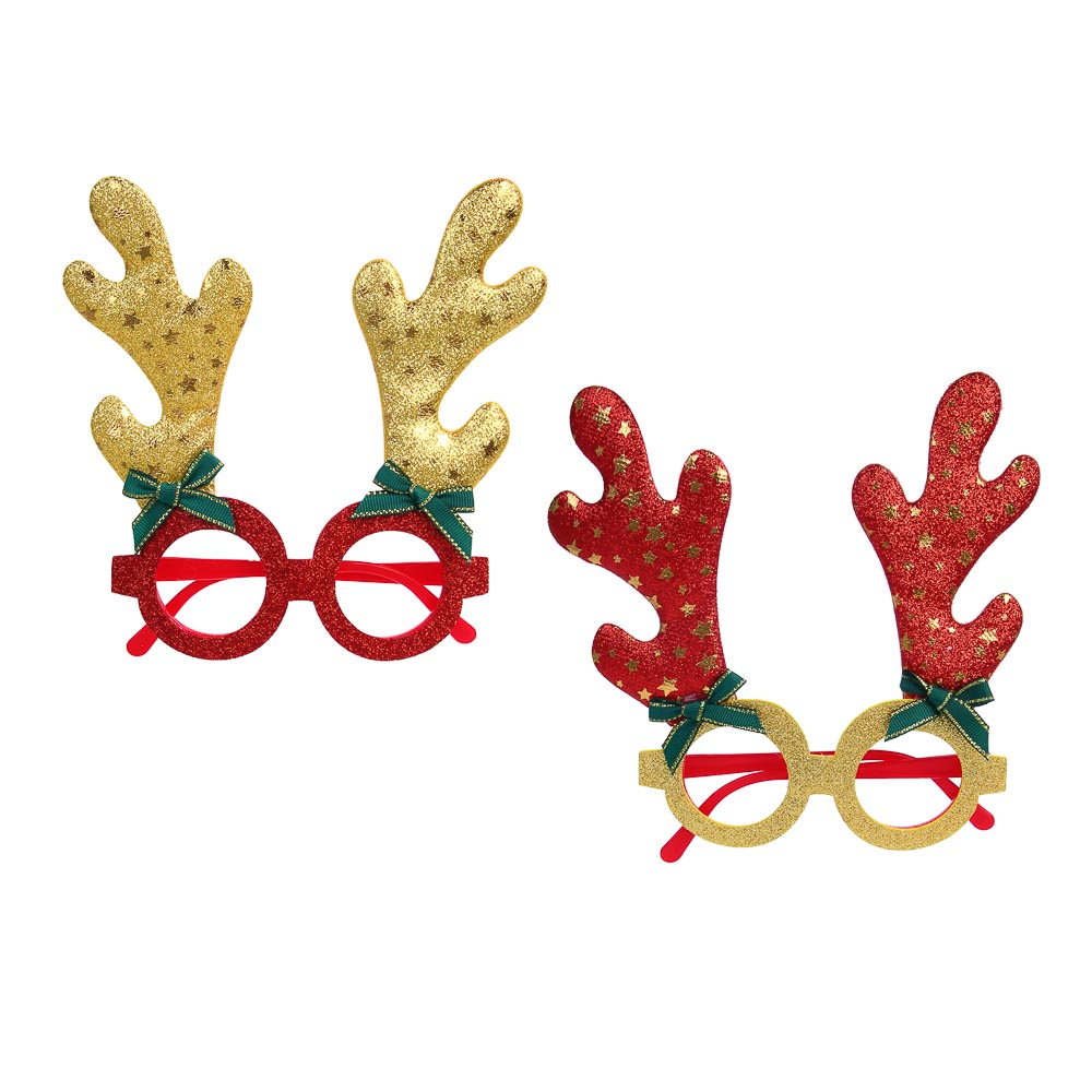 СНОУ БУМ Очки новогодние с рожками, 13см, полиэстер, пластик, 2 дизайна - #1